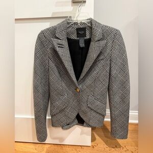 SMYTHE Duchess Wool Elbow Patch Plaid Blazer Size 6 Houndstooth Black White